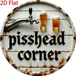 Retro Style "Pisshead Corner" 2D Wooden Round Plate Beer Cup Design Home Bar Cafe Party Wall Art Decoration of the Establishment