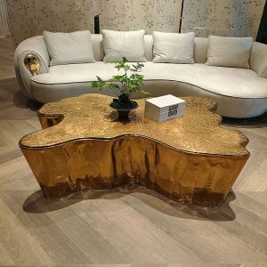 Bocadolobo Italian Luxury Engraved Tree Stump Coffee Table Stainless Steel Villa Unusual Shape Coffee Desk Tea Table