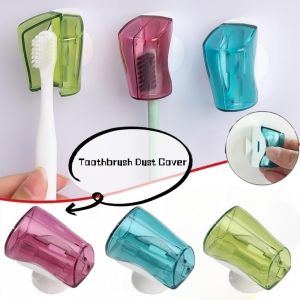 3Pcs Portable Dust-Proof Toothbrush Holder Protective Cover with Suction Cup Wall-Mounted Dust-Proof Cover Bathroom Supplies