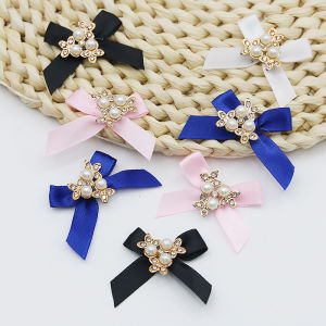 (15 cái/gói) 3x4.5cm khảm ngọc trai Zircon trang trí nơ Tie hoa đeo cổ tay làm phụ kiện trang trí tiệc tùng lễ hội nhỏ tươi tự làm