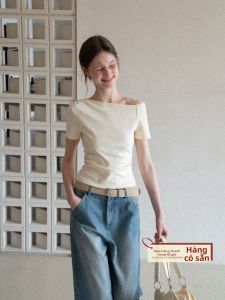 Áo Thun Tay Ngắn Dáng Ôm EGGKA Dành Cho Nữ Mùa Hè Thiết Kế Ôm Sát Vai Cổ Chữ V Quần Áo Công Sở Thường Ngày Thoải Mái Thoáng Khí