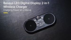 BASEUS W508 Digital Display 2IN1 Wireless Charger 18W Max Transparent Special Edition Phones Wireless Charger Panel Portable And Lightweight Wireless Charging Panel 无线充底座