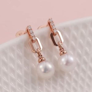 Chow Sang Sang 周生生 18K Rose Gold Diamond & Freshwater Pearl Drop Earrings for Women 95297E