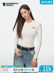 Dangerous People Long Sleeve T-Shirt Youth Casual Fit Embroidered Logo Cuffed Leisure Versatile Crew Neck Short Body T-Shirt