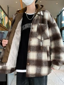 Fake Two-Pieces Coats Boys Fall and Winter New Arrival Loose Cotton Coat Fleece-lined Thickened Teenagers Gingham Woolen Jacket