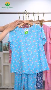 Bộ mặc nhà nữ chất Lanh mềm mại thoáng mát cổ V nhún bèo thời trang Việt Thắng - B08.5039