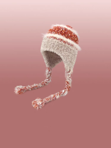 2024 Winter Thickened Warm Plaid Splicing Fluffy Knitted Hat Womens Autumn Winter Tassel Ear Protection Fashionable Hat