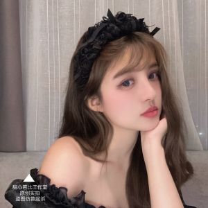 Original French Black Lace Hairband with Butterfly Knot Edge Enhancement Wide Pure Desire Netting Hair Accessories