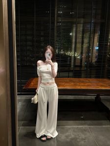 VKSOD | Korean Style Sporty Two-Piece Set High Waist Wide Leg Pants Short Sleeve Womens Spicy Girl Summer Casual Wear T-Shirt