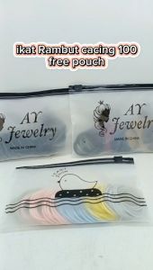 Karet rambut korea isi 100 pcs kemasan pouch cacing bag