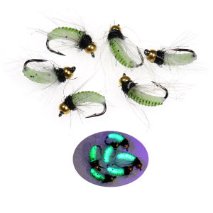 6PCS #10 #12 CDC Feather Hackle Nymph Scud Fly UV Brass Beadhead Wet Bug Worm Trout Fishing Fly Bait Lure Fast Sinking