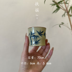 Blue Bamboo Hand-Painted Ceramic Tea Cup Large Capacity Owner Cup for Tea Appreciation Chinese Style Ceramic Tea Set from China