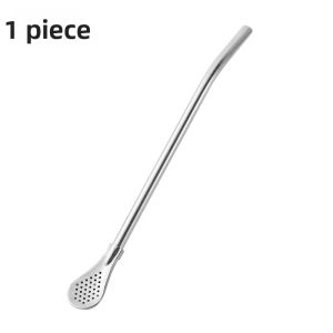 Straw Spoon with Mixing and Filtering for Milk Tea Stainless Steel