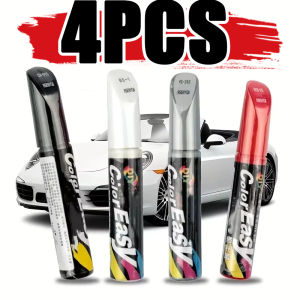 4PCS Professional Car Repair Pen Universal Factory Car Paint Scratch Repair Paint Brush Permanent Waterproof Car Tire Marker Pen Car Accessories Black White Red Silver