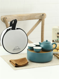 Portable Outdoor Ceramic Tea Set Travel Kit with Tea Tray Home Use Small Gongfu Tea Utensils Brewing Kettle Cup Set Macaron Style Japanese Style Bone China