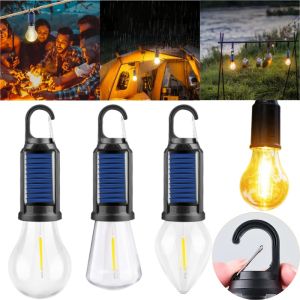 Home Solar Light Rechargeable Light Bulb Warm Light Illumination Outdoor Long Life with Hook Camping Atmosphere Tent Light