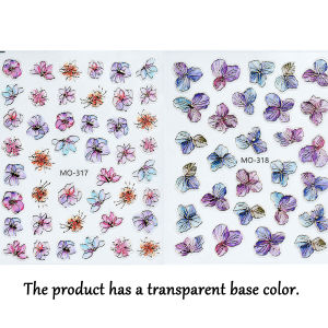 Spring Purple Gold Floral Butterfly Nail Art Stickers Shimmer Metallic Finish Multi-Color Flower Decals for Elegant Nail Design