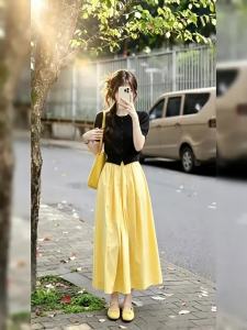 NIUVIES | Đầm Mùa Hè Màu Vàng