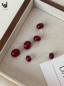 2024 New Fashionable Wine Red Cherry Shaped Silver Earrings for Women Pure Silver Ear Cuff Vintage French Style Dangle Earrings