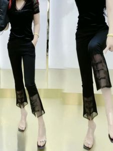 High Waist Micro Flared Pants Women Early Autumn 2025 New Chinese Style National Trend Otago Sha Patchwork Buckle Bottom Nine Points Pants