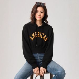 Slim Fit Short Hoodie Womens Lightweight Spring Autumn Fashionable Versatile Cotton Polyester Blend Long Sleeve T-Shirt
