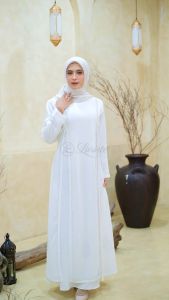 LARISTE Gamis Putih Wanita Kekinian Abaya Turkey Terbaru Mewah Elegan Premium 044 Putih