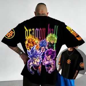 Bandai | Oversized Neutral Pure Cotton T-shirt Dragon Ball Super Saiyan 2026 Summer Anime Printed Casual Parent-child Short Sleeved Top