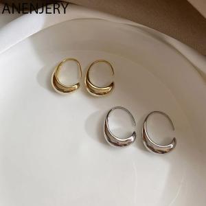 ANENJERY Silver Color Geometric C-shaped Earrings for Women French Trendy Gold Plated Earrings Jewelry Wedding Gifts S-E1370