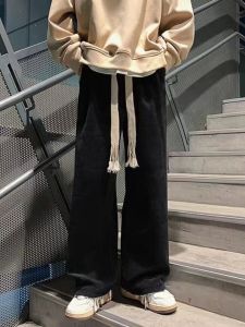 Mens Corduroy Pants Fleece Lined Straight Leg Loose Fit Autumn Winter Large Size Sweatpants Casual Straight Tube Trousers