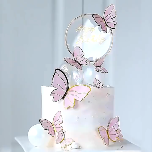 5pcs 3D Butterfly Cake Decor Artificial Topper for Birthday Wedding Baby Shower Cupcake Supplies
