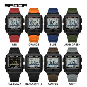 SANDA Square Multi-Function Digital Watch 50M Waterproof Luminous World Time Stopwatch Countdown Hourly Chime | Back to School Gift Self-Discipline Partner