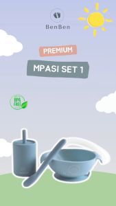 BenBen Premium Mpasi Set 1 ( Suction Bowl + Cup set with Straw + Silicone Spoon )