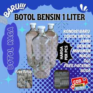 Botol kaca 1liter+tutup/botol jamu/botol bensin eceran