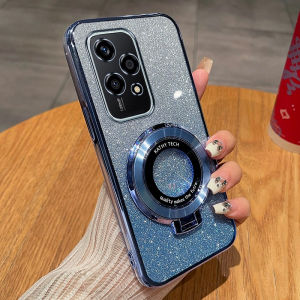 Honor 200 Lite Youth Edition Phone Case Luxury Gradient Sparkle Soft Shell with Creative Magnetic Stand Full Cover Ultra-Thin Anti-Fall Protection