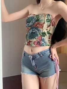 SUMMERTOP | BR1552 Pakaian Tanktop Floral Korean Atasan Motif Bunga Crop Sabrina Wanita Top Slim Fit