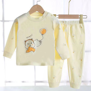 Kids Pure Cotton Long Johns Top & Bottom Baby Girl Shoulder Button Heattech Loungewear Suit Little Boy Winter Clothes Underwear Pajamas