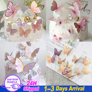 50pcs Colorful Stamping Gold Butterfly Cake Toppers for Wedding Happy Birthday Party Cake Decor