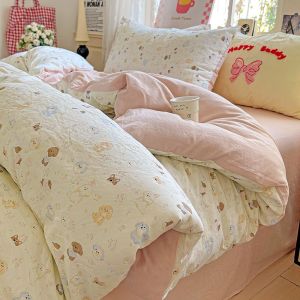 Washed Cotton Embroidered Bedding Set Four-Piece Set Soft Skin-Friendly Student Dormitory Quilt Cover Three-Piece Set