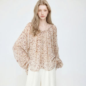 Floral Print Ruffled Long Sleeve Blouse