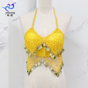 Womens Belly Dance Costume Stage Performance Top Sequin Strap Bra Style Festival Dance Show Suit Polyester Fabric