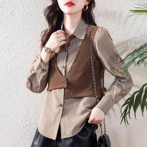 Stylish French Elegant False Two-Piece Long Sleeve Shirt