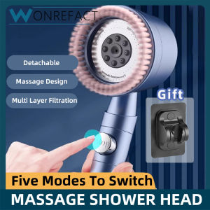 High Quality 5 Mode Shower Head Water Filter Adjustable High Pressure Shower Portable One Key Stop Shower Bathroom Accessories
