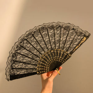 Chinese Style Black Ink Painting Cheongsam Fan Portable Summer Chinese Ancient Style Chinese Tassel Folding Fan Portable Han Dynasty Bamboo Fan