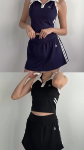 Lotus Activewear Billie Stripe Sleeveless Cropped Polo Top & Stripe Detail Skort