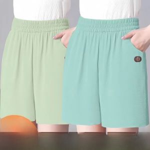 Ice Silk Wrinkle Casual Shorts Womens Summer Thin 2024 New Arrival Easiest for Match High Waist Plus Size Loose Wide-Leg Half Pants
