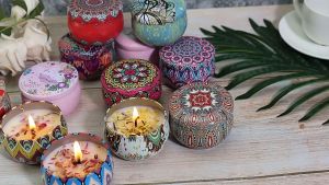 Lilin Aromaterapi Scented Candle Mewah Kaleng Bohemian Pewangi Ruangan LAR5001