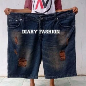 Jeans Pendek Sobek Pria Jumbo Dewasa Denim Big Size Besar 33-44/Jeans Sobek Jumbo Pria