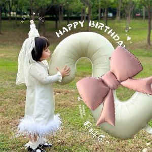 QIANHUAJIAN | Birthday Number Balloons Bow Decoration for Babys First Birthday Party
