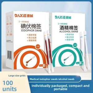 50PCS Dual-Ended Breakable Iodophor Alcohol Swabs Individually Sealed Disinfectant Cotton Sticks for Skin Cleaning Travel