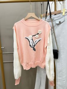 ●ECLAIRE● 043 Blouse Rajut Knit Kombi Silky Longsleeves Lengan Panjang Bunga Flower Floral Korea Kasual Arali Import